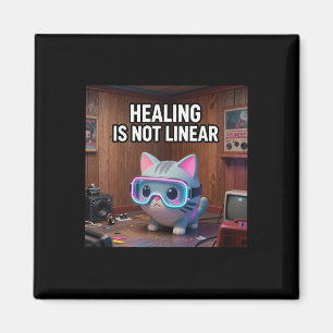 Healing Is Not Linear - Vintage Cat Meme, Graphic Magnet