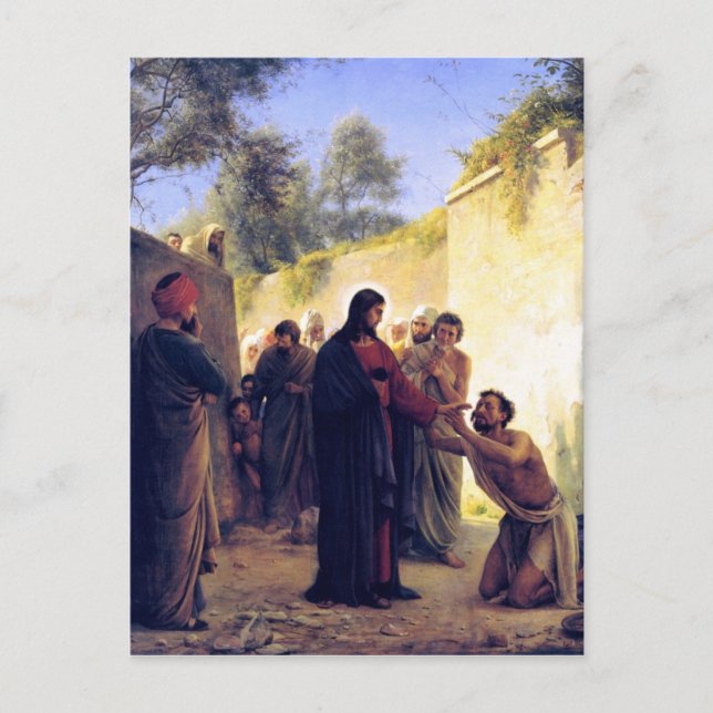 Healing of the Blind Man by Carl Bloch Postcard (Front)