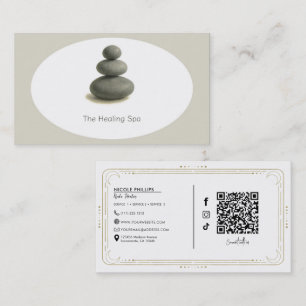 Healing Spa 3 Stones Grey & Beige Modern Business Card