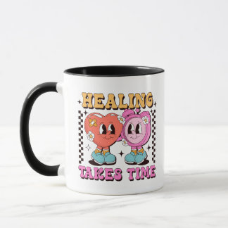Healing Takes Time Retro Heart Design Mug