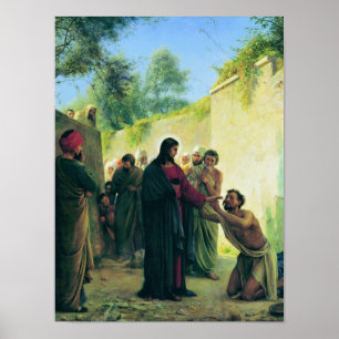 Healing the Blind Man by Carl Bloch Poster