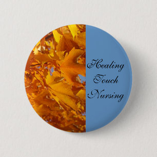 Healing Touch Nursing Blue Golden Leaves Nurse 6 Cm Round Badge