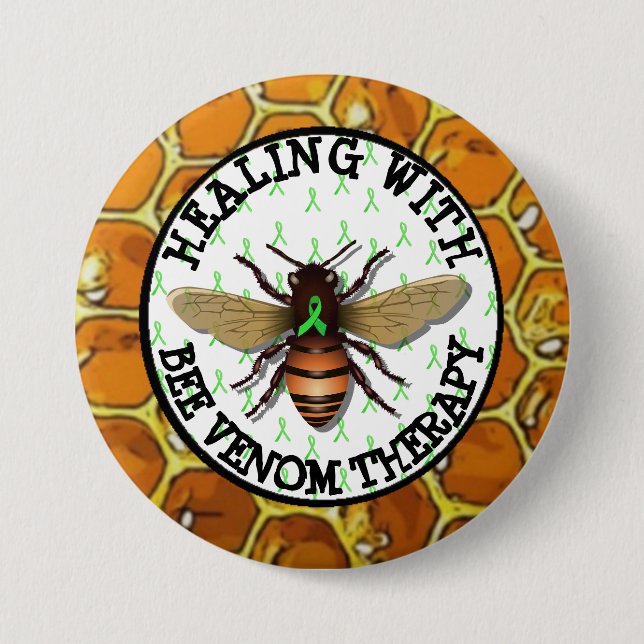 Healing with Bee Venom Therapy Lyme Ribbon Button (Front)