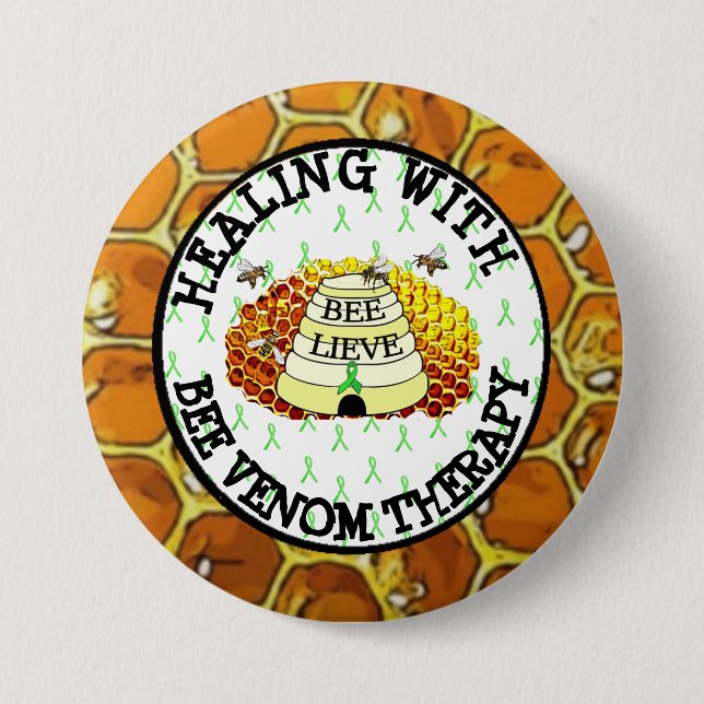Healing with Bee Venom Therapy Lyme Ribbon Button (Front)