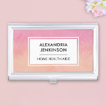 Health Aide Peach Pink Blush Cute Stylish Modern Business Card Holder<br><div class="desc">Showcase your business cards in style with this personalised business card case, featuring a captivating design in peach, pink, and lilac hues accentuated by soft brushstrokes. Customise it with your name and profession, adding a personal touch that reflects your unique identity and expertise. Whether you're a nurse, home health aide,...</div>