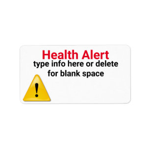 Health Alert, yellow caution sign Label
