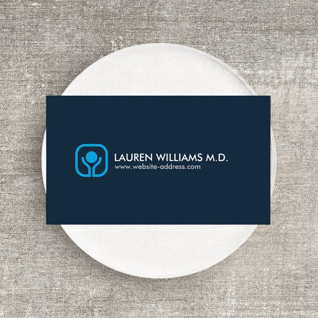 Health and Wellness Logo on Dark Blue Business Card (Creator Uploaded)