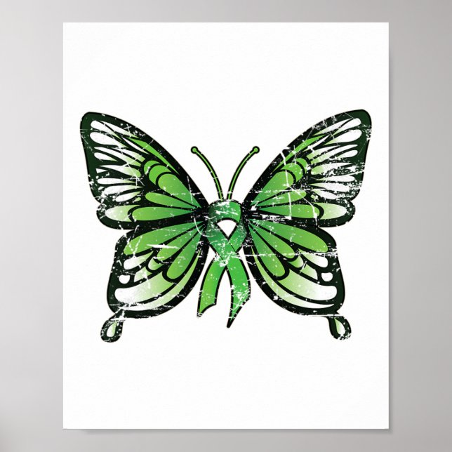 Health Awareness Green Ribbon Butterfly  Poster (Front)
