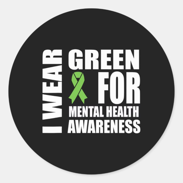 Health Awareness Green Ribbon Support  Classic Round Sticker (Front)