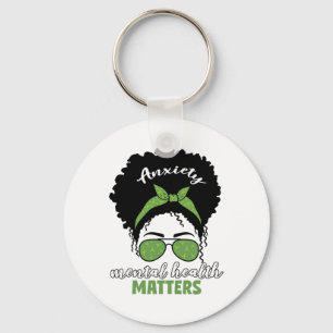 Health Awareness Messy Bun Mental Health Problems  Key Ring