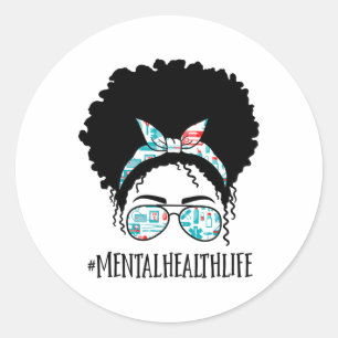 Health Black Afro Messy Bun Crew African American  Classic Round Sticker