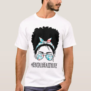 Health Black Afro Messy Bun Crew African American  T-Shirt