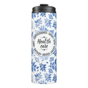 Health Care Attributes Blue and White Willow Style Thermal Tumbler