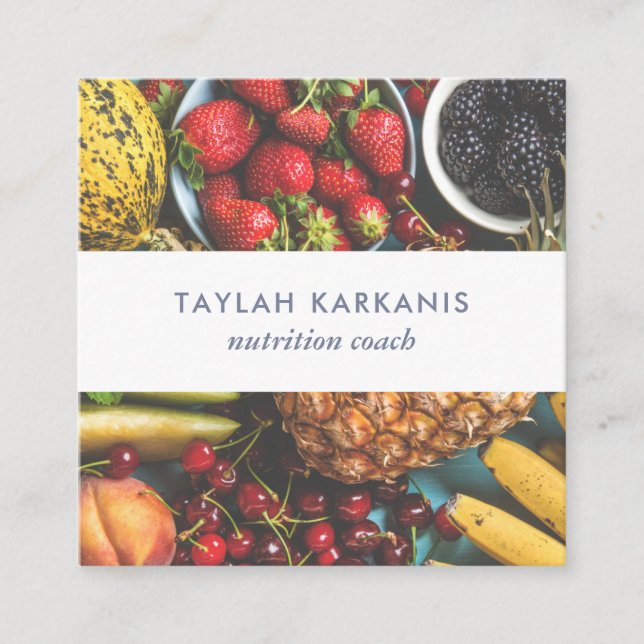 Health Field Fresh Colourful Fruit Square Business Card (Front)