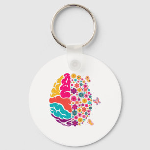 Health Floral Brain Depression Awareness Counsello Key Ring