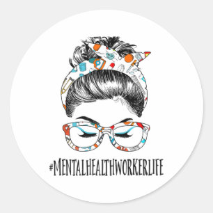 Health Life Messy Hair Woman Bun Healthcare Classic Round Sticker