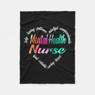 Health Nurse Heart Word Cloud Watercolor Rainbow Fleece Blanket