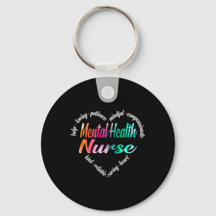 Health Nurse Heart Word Cloud Watercolor Rainbow  Key Ring