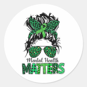 Health Problems Awareness Messy Bun Woman Emotion Classic Round Sticker