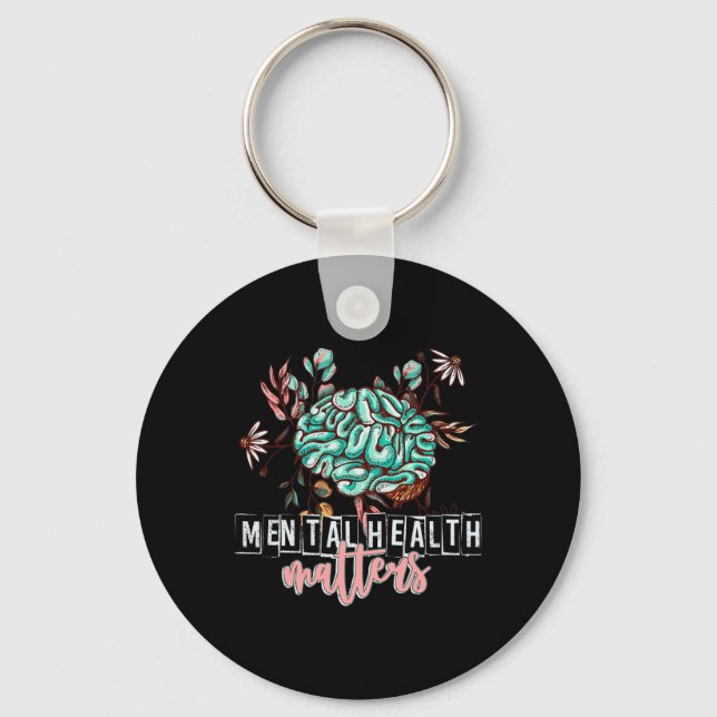 Health Problems Flower Mind Brain Self Care Awaren Key Ring (Front)