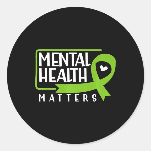Health Problems Green Ribbon Mental Health Awarene Classic Round Sticker (Front)