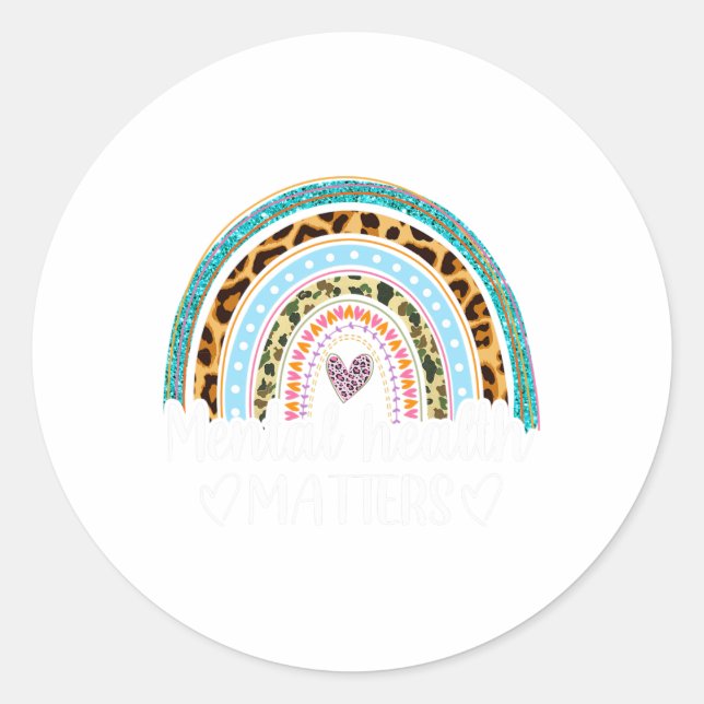 Health Problems Leopard Print Boho Rainbow Awarene Classic Round Sticker (Front)