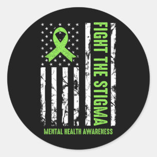 Health Ribbon Usa Flag We Wear Green Mental Health Classic Round Sticker