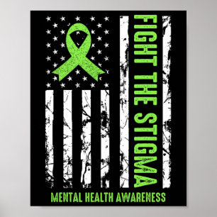 Health Ribbon Usa Flag We Wear Green Mental Health Poster