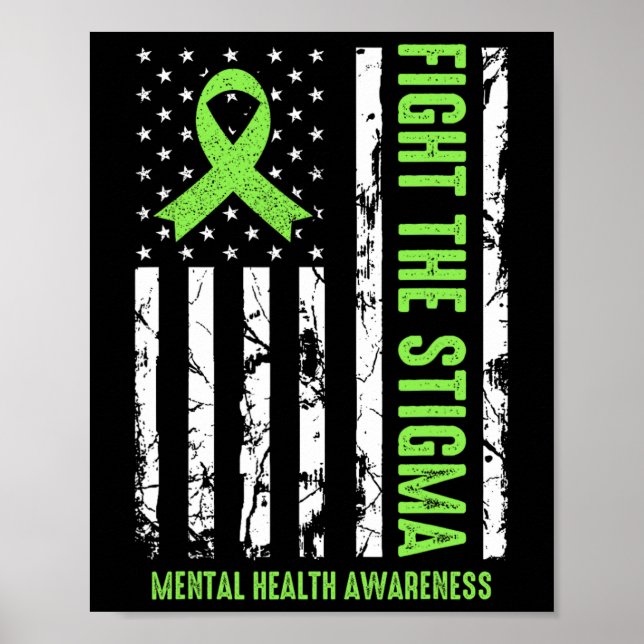 Health Ribbon Usa Flag We Wear Green Mental Health Poster (Front)
