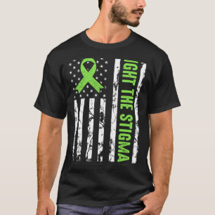 Health Ribbon Usa Flag We Wear Green Mental Health T-Shirt
