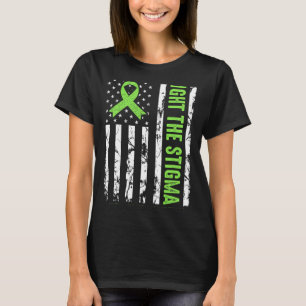 Health Ribbon Usa Flag We Wear Green Mental Health T-Shirt