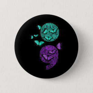 Health Suicide Awareness Semicolon Butterflies  6 Cm Round Badge