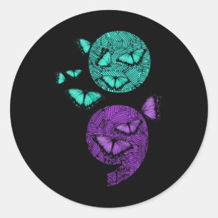 Health Suicide Awareness Semicolon Butterflies Classic Round Sticker