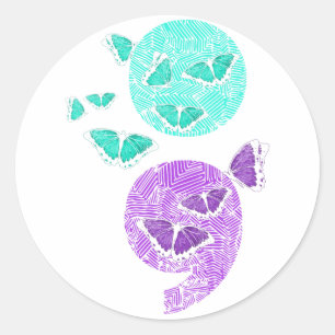 Health Suicide Awareness Semicolon Butterflies Classic Round Sticker
