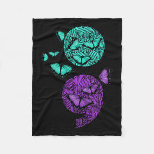 Health Suicide Awareness Semicolon Butterflies Fleece Blanket