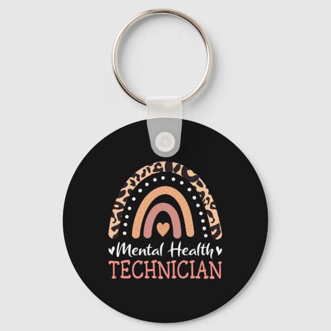 Health Technician Leopard Rainbow  Key Ring (Front)