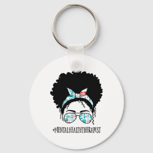 Health Therapist Black Afro Messy Bun African Wome Key Ring