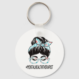 Health Therapist Week Appreciation Women Messy Bun Key Ring