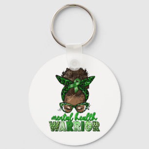 Health Warrior Awareness Month Messy Bun Black Wom Key Ring