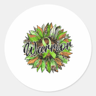 Health Warrior Leopard Sunflower Green Ribbon Retr Classic Round Sticker