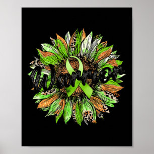 Health Warrior Leopard Sunflower Green Ribbon Retr Poster