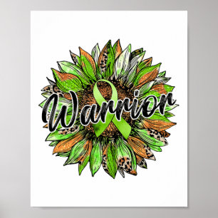 Health Warrior Leopard Sunflower Green Ribbon Retr Poster