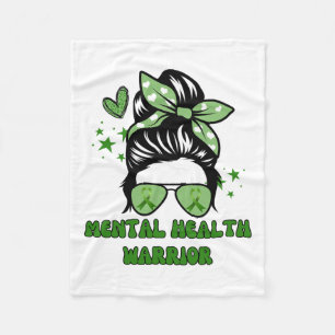 Health Warrior Messy Bun Groovy Leopard Green Ribb Fleece Blanket