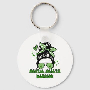 Health Warrior Messy Bun Groovy Leopard Green Ribb Key Ring