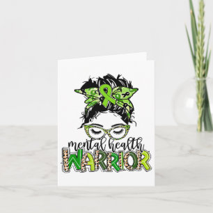 Health Warrior Messy Bun Hair Leopard Green Ribbon Card