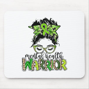 Health Warrior Messy Bun Hair Leopard Green Ribbon Mouse Pad