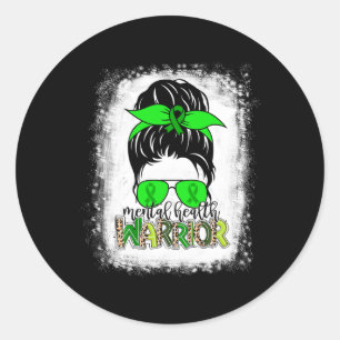 Health Warrior Messy Bun Mental Health Awareness Classic Round Sticker