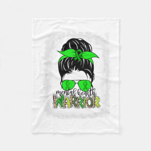Health Warrior Messy Bun Mental Health Awareness Fleece Blanket