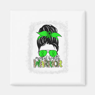 Health Warrior Messy Bun Mental Health Awareness  Magnet