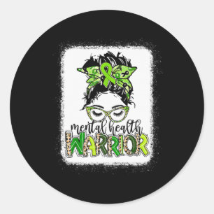 Health Warrior Messy Bun Mental Health Problems Classic Round Sticker